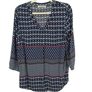 Betty Barclay Blue Red and White Relaxed Graphic Tunic Size Medium
